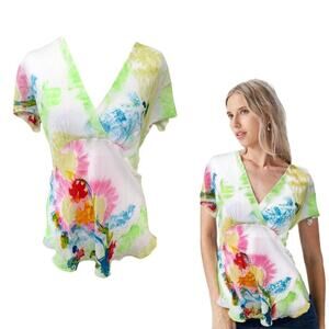 Y2K 2000'S VINTAGE ARTSY CHIFFON RUFFLE HEM BLOUSE LARGE